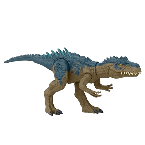 Mattel Jurassic World Kampfaction Allosaurus - Stampfattacke und Lebensechte Bewegungen und wilder Angriff, mit aufgerichtetem Hals, furchteinflößender Beißbewegung und Brüllen, HRX50 von Mattel