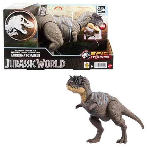 JURASSIC WORLD Wild Roar Ekrixinatosaurus - DSpielzeug mit Angriffbewegung-Bewegung und Brüllgeräusch, kompatibel mit Jurassic World Play-App, für Kinder ab 4 Jahren, HTK70 von Mattel