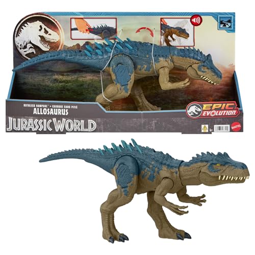 Mattel Jurassic World Ruthless Rampage Allosaurus Dinosaurier-Spielzeug, Actionfigur mit kontinuierlichen Beißangriffen, Brüllgeräuschen und per Knopf aktivierten, hochentwickelten Kampfstacheln HRX51 von Mattel