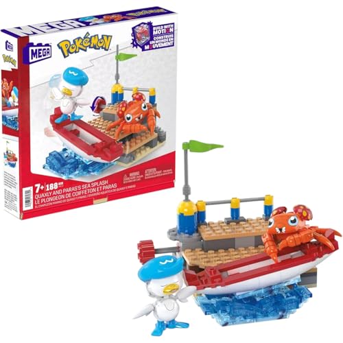 MEGA Pokemon Quaxly und Paras Bauspielzeug-Set mit 2 Actionfiguren, 188 Teile von MEGA