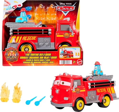 Mattel Disney Pixar Cars Feuerwehrauto, Radiator Springs Rennen & Retten Feuerwehrauto Red und Guido, 2 Flammenziele und 2 Wassergeschosse aus Kunststoff, JFL54 Mattel Disney Pixar Cars Feuerwehrauto, Radiator Springs Rennen & Retten Feuerwehrauto Red und Guido, 2 Flammenziele und 2 Wassergeschosse aus Kunststoff, JFL54 von Mattel