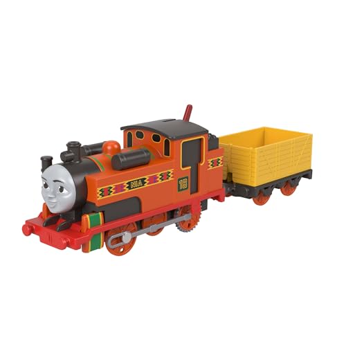 Mattel Thomas & Friends, batteriebetriebene Spielzeuglok, Klassische, batteriebetriebene Nia-Lok und Frachtwaggon, Fantasiespielzeug für Kinder im Kindergartenalter, JGF97 von Mattel