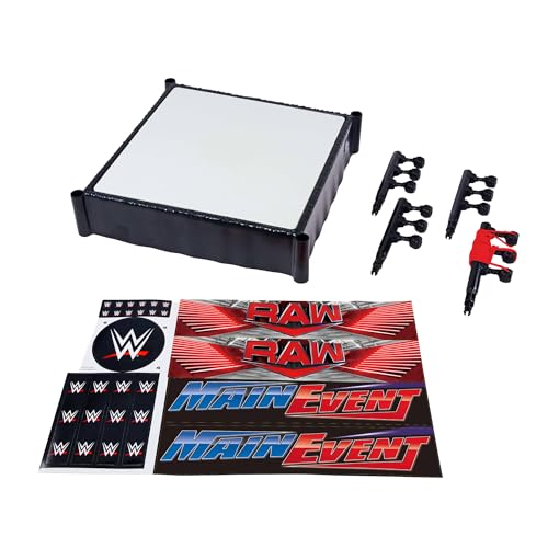 Mattel WWE Superstar-Ring mit Etiketten für Hauptkampf und RAW, Matte mit Sprungfedern und Ring mit elastischen Pro-Tension-Ringseilen, JDJ20, [Mehrfarbig] von WWE