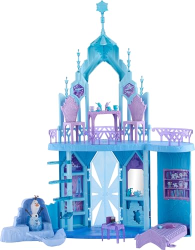 Mattel Disney Die Eiskönigin Spielset Elsas Eispalast mit Olaf-Figur, 5 Spielbereiche und 21 Zubehörteile, Elsas Eispalast, über 75 cm hoch, inspiriert von den Filmen, JGG41 von Mattel