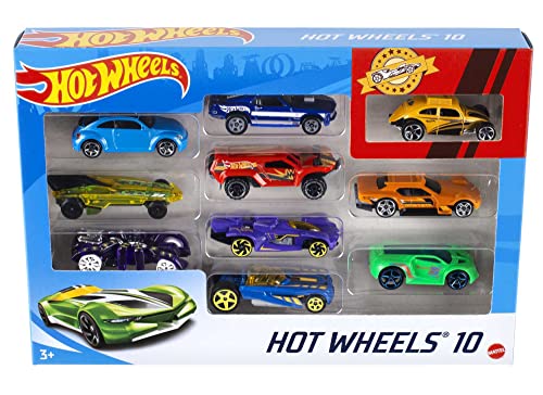 Hot Wheels 54886 - 1:64 Die-Cast Auto Geschenkset, je 10 Spielzeugautos, zufällige Auswahl, Spielzeug Autos ab 3 Jahren, 10er Pack, Mehrfarbig von Hot Wheels