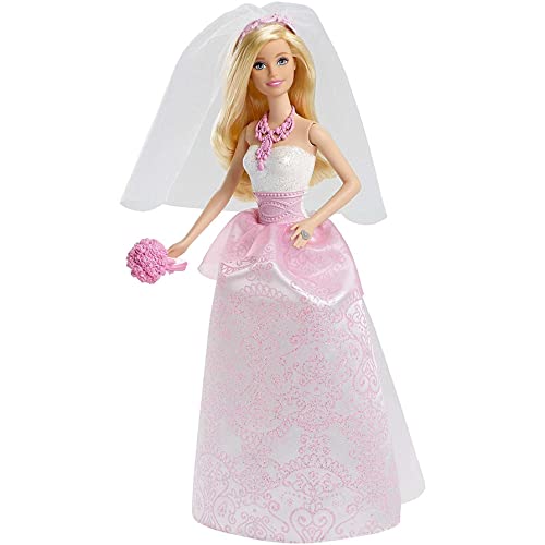 Barbie Bride Doll - Märchenhafte Hochzeit mit pinkem Brautkleid, Schleier, Halskette, Schuhen und Blumenstrauß, für Kinder ab 3 Jahren, CFF37 von Barbie