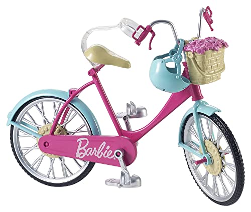 BARBIE Fahrrad - Pinker Rahmen, drehende Pedale, inkl. Helm & Blumenkorb, für Barbie-Puppe separat erhältlich, DVX55 von Barbie