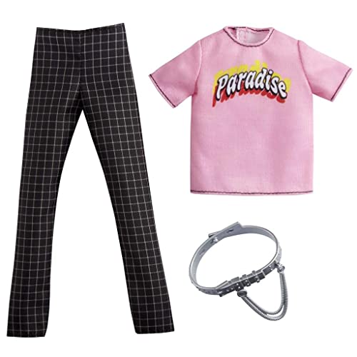 Mattel - Barbie Ken Complete Look Fashion, Pink Paradise, Checkered Pants and Silver belt von Mattel