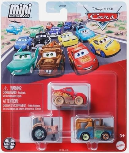 Mattel Cars Mini Racers Die-Cast Fahrzeug Set, 3 Pack (Goin Traktor Tippin - Muddy Lightning McQueen Mater Traktor) von Mattel
