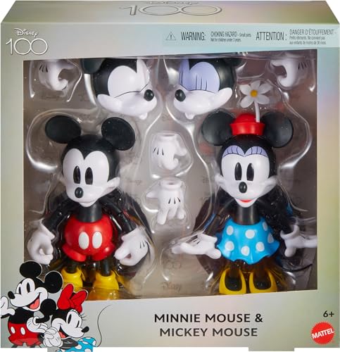 Disney 100 Sammelfiguren Mickey und Minnie Maus, bewegliche Charaktere, austauschbarer Kopf & Hände, weiche gute Elemente von Mattel