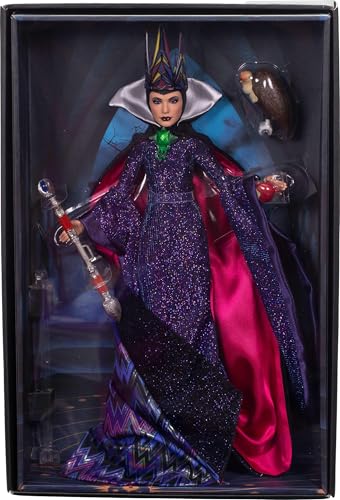 Mattel Disney Collector Evil Queen Sammlermodepuppe in charakteristischer Kleidung, inspiriert vom Disney Schneewittchen-Film, Geschenke für Kinder und Sammler von Mattel
