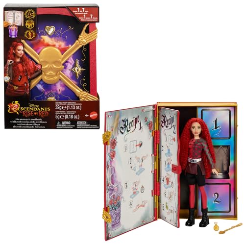 Mattel Disney Descendants 4: The Rise of Red“ Red, Tochter der Herzkönigin, Puppe und Spielset, Das Kochbuch des Zauberers, Schleimmischung und Überraschungen, HWH95 von Disney Princess