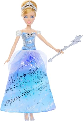 Mattel Disney Princess, Cinderella mit aufleuchtendem Kleid und Soundeffekten, aktiviert durch Zauberstab, Cinderella im bezaubernden Ballkleid inspiriert vom Film, JBF94 von Mattel