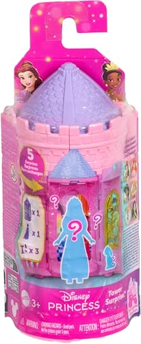 Mattel Disney Princess Tower Surprise Kleine Puppen & Zubehör, stapelbare Spielsets mit 4 Überraschungen & Freund aus Disney Filmen (Stile können variieren) von Mattel