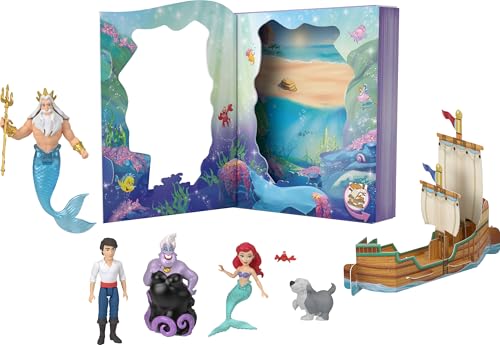Mattel Disney Princess Toys, Arielle Mermaid Doll Story Set mit 4 kleinen Puppen, 2 Tierfiguren & 1 Zubehör, inspiriert von Disney Die kleine Meerjungfrau von Mattel