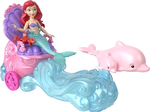 Mattel Disney Prinzessin Arielle Meerjungfrau kleine Puppe & rollendes Wagenfahrzeug mit 1 Freund Figur, inspiriert vom Mattel Disney-Film von Mattel