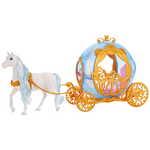 Mattel Disney Prinzessin Cinderellas rollende Kutsche mit goldenen Details und Schimmel mit Mähne und Schweif zum Bürsten, inspiriert vom Disney-Film, HYM33 von Mattel GmbH