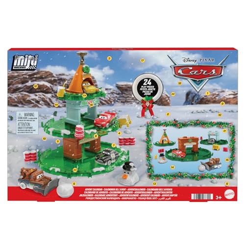 Mattel Disney und Pixar Cars Minis Adventskalender von Mattel mit 24 Teilen, Überraschungen, darunter Mini-Spielzeugautos, stapelbare Schienenteile und Zubehörteile zum Geschichtenerzählen, HXT34 Mattel Disney und Pixar Cars Minis Adventskalender von Mattel mit 24 Teilen, Überraschungen, darunter Mini-Spielzeugautos, stapelbare Schienenteile und Zubehörteile zum Geschichtenerzählen, HXT34 von Mattel