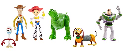 Mattel Disney und Pixar Toy Story 4 Spielset mit Figuren, Ausflugsabenteuer, 6er-Pack mit Woody, Buzz, Rex, Slinky, Jessie und Forky GDL54 von Mattel