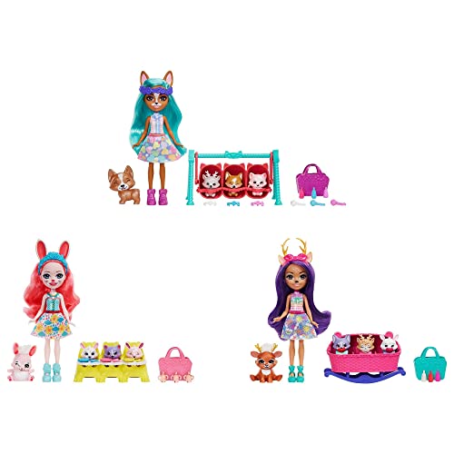 Mattel Enchantimals Baby BFFs Puppe mit Haustier, 3 Bestie Reveal und Zubehör, Spielzeug +4 Jahre HLK83 von Mattel