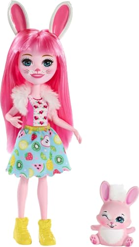 Enchantimals FXM73 - Bree Bunny Puppe & Twist Figur, Puppe (15cm), Lange Pinke Haare, Tierohren & -Schwanz, Abnehmbarer Rock, Fellstola, Schuhe, Spielzeug Geschenk für Kinder ab 3 Jahren von Enchantimals