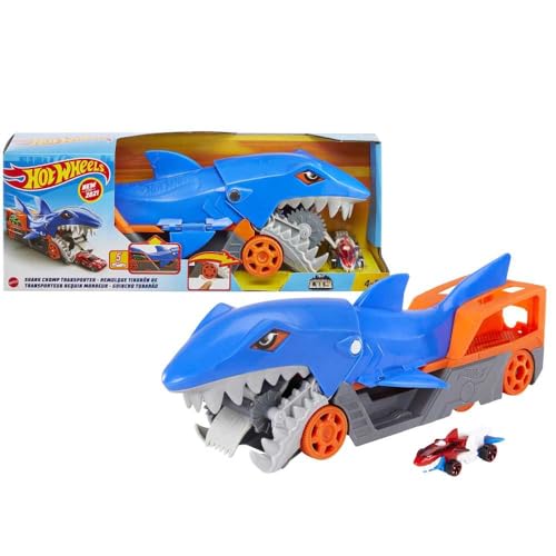 Hot Wheels GVG36 - Hungriger Hai-Transporter-Spielset mit 1 Fahrzeug im Maßstab 1:64, Spielzeug Autorennbahn für Kinder von 4 bis 8 Jahren von Hot Wheels