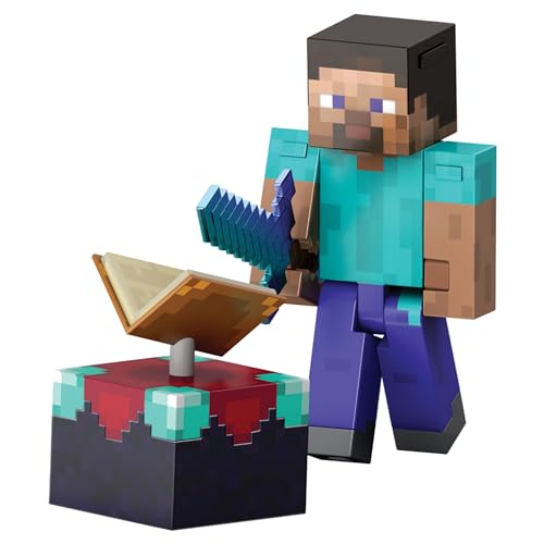 Mattel Minecraft Diamond Level Steve-Actionfigur mit 3 Zubehörteilen, Sammelfigur, maßstabsgetreu zu Einer ca. 14 cm großen Figur und pixeliges Design, HXM84 von Mattel