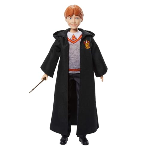 Mattel Harry Potter-Spielzeug, Ron Weasley-Modepuppe im typischen abnehmbaren Hogwarts-Gewand mit Zauberstab-Zubehörteil, vom Film inspiriert, JGM20 von Mattel