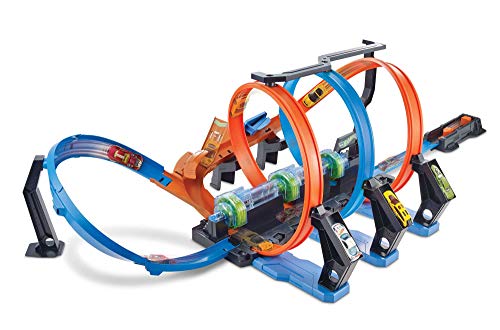 Hot Wheels Autorennbahn Korkenzieher, mit motorisierten Beschleunigern, 3 Looping Tracks und Kurven, inkl. 1 Spielzeugauto, Auto Spielzeug, Spielzeug ab 5 Jahre, FTB65 [Exklusiv bei Amazon] von Hot Wheels