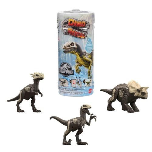 Mattel Jurassic World Dino Reveal Dinosaurierspielzeuge, Überraschung beim Auspacken & warmes Wasser enthüllt gesamte Farbgebung, ca. 13 bis 18 cm, unterschiedliche Arten, JDC52 von Mattel
