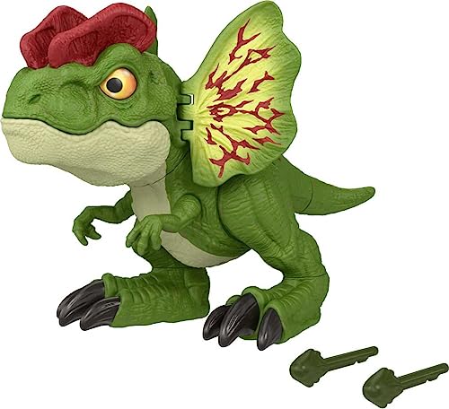 Mattel Jurassic World Dinosaurier Spielzeug, Uncaged Fierce Launchin Dilophosaurus Figur mit Dart Style Shooting Action, Sound, 2 Projektile von Mattel