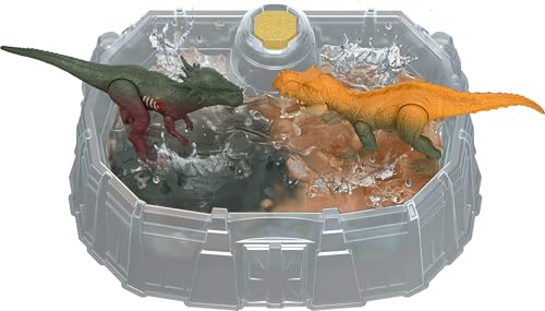 Mattel Jurassic World Dinosaurier-Spielzeug mit Kampfarena, warmes Wasser enthüllt volle Dekoration, Farbwechselspiel, verschiedene Arten, 2 Stück von Mattel