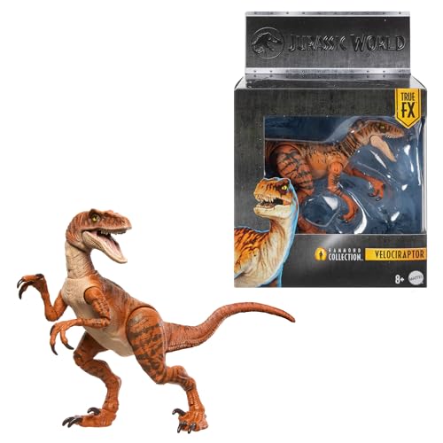 Mattel Jurassic World Hammond Collection mit Menschen- und Dinosaurier-Actionfigur, Atrociraptor Tiger, Premium-Film-Design Glasaugen & 13 Gelenkpunkte, JDJ09, [Mehrfarbig] von Mattel