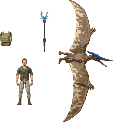 Mattel Jurassic World Rebirth Mensch & Dinosaurier Figuren-Set, Dr. Henry Loomis & Pteranodon, Filmgenauer 9,5 cm Maßstab, bewegliches Sammlerstück von Mattel