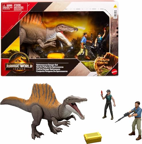 Mattel Jurassic World Rebirth Storypack mit exklusivem Spinosaurus, 1 männlich und 1 weiblich, menschliche Figuren und Zubehör, Gefahrenspiel von Spinosaurus Mattel Jurassic World Rebirth Storypack mit exklusivem Spinosaurus, 1 männlich und 1 weiblich, menschliche Figuren und Zubehör, Gefahrenspiel von Spinosaurus von Mattel