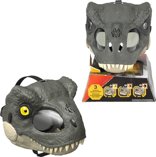 Mattel Jurassic World Rebirth T-Rex Rage N Roar Mask with LED Light Up Eyes, Blink Action with 3 Level Aggression Effect, Dinosaurier Costume Headgear Toy Mattel Jurassic World Rebirth T-Rex Rage N Roar Mask with LED Light Up Eyes, Blink Action with 3 Level Aggression Effect, Dinosaurier Costume Headgear Toy von Mattel