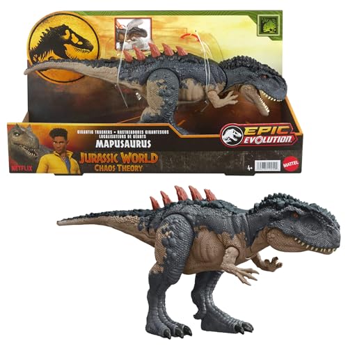 Mattel Jurassic World: Die Chaostheorie Netflix - Gigantic Trackers Mapusaurus-Actionfigur Dinosaurier-Spielzeug, wütende Mega-Bissattacke & Evolution-Rückenstacheln, digitaler Spielspaß, HTK81 von Mattel