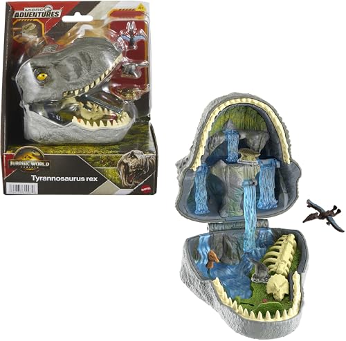 Mattel Jurassic World: Die Wiedergeburt, kleines Abenteuer-Spielset, Spinosaurus-Kopf öffnet sich, 4 interaktive Funktionen, 3 kleine Figuren, Dinosaurier-Spielzeug, JGB97 Mattel Jurassic World: Die Wiedergeburt, kleines Abenteuer-Spielset, Spinosaurus-Kopf öffnet sich, 4 interaktive Funktionen, 3 kleine Figuren, Dinosaurier-Spielzeug, JGB97 von Mattel
