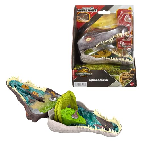 Mattel Jurassic World: Die Wiedergeburt, kleines Abenteuer-Spielset, Spinosaurus-Kopf öffnet sich, 4 interaktive Funktionen, 3 kleine Figuren, Dinosaurier-Spielzeug, JGB98 Mattel Jurassic World: Die Wiedergeburt, kleines Abenteuer-Spielset, Spinosaurus-Kopf öffnet sich, 4 interaktive Funktionen, 3 kleine Figuren, Dinosaurier-Spielzeug, JGB98 von Mattel