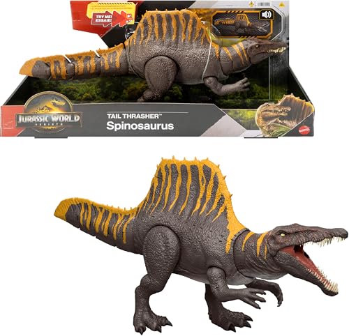 Mattel Jurassic World: Die Wiedergeburt Dinosaurierspielzeug, Tail Thrasher Spinosaurus-Actionfigur mit 2 Angriffsbewegungen, filmgetreues und bewegliches Design, digitaler Spielspaß, JGB57 von Mattel