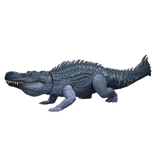 Mattel Jurassic World: Die Wiedergeburt Gigantic Thrashers-Dinosaurierfigur, Purussaurus große Spezies Spielzeug, 2 Stampfattacken, digitaler Spielspaß, JGB94 von Mattel