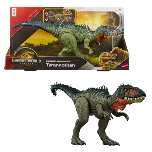 Mattel Jurassic World: Die Wiedergeburt Gigantic Thrashers Tyrannotitian Dinosaurier-Spielzeugfigur, mit zwei aktivierbaren Wutanfällen, digitales Spiel, JCL75 von Mattel