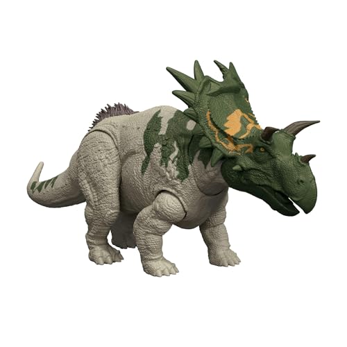 Mattel Jurassic World: Die Wiedergeburt Wild Roar Dinosaurierspielzeug, Spiclypeus, bewegliche Figur, mit Kopfstoß & Schlag-Action & Sound, digitaler Spielspaß, JGB89 von Mattel