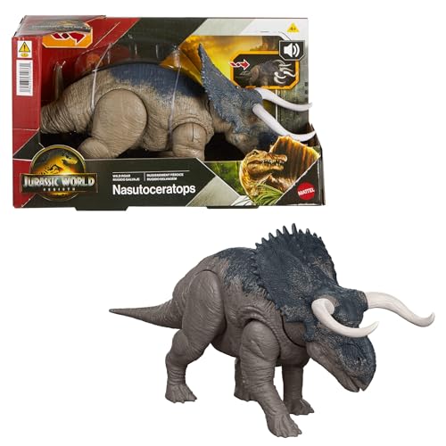 Mattel Jurassic World: Die Wiedergeburt Wild Roar Nasutoceratops Dinosaurierspielzeug mit steuerbarem Beiß-Angriff in mehrere Richtungen und Brüllgeräusch, digitale Spielmöglichkeiten, JGC81 Mattel Jurassic World: Die Wiedergeburt Wild Roar Nasutoceratops Dinosaurierspielzeug mit steuerbarem Beiß-Angriff in mehrere Richtungen und Brüllgeräusch, digitale Spielmöglichkeiten, JGC81 von Mattel