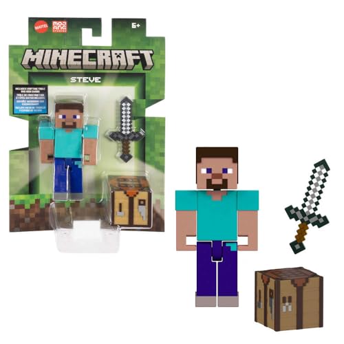 Mattel Minecraft Actionfigur & Zubehör, 2er-Pack mit Steve im 8,3 cm Maßstab, Sammelspielzeug-Set von Mattel