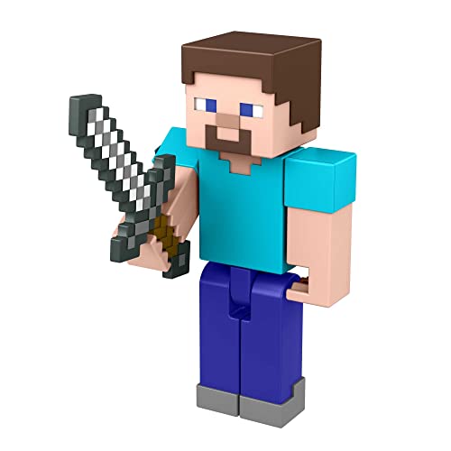 Mattel Minecraft HFC27 - Steve Action-Figur (ca 8 cm) mit Gebäude & Zubehör, Bau-Spielzeug inspiriert durch das Videospiel, Sammler-Geschenk für Fans & Kinder ab 6 Jahren von Mattel