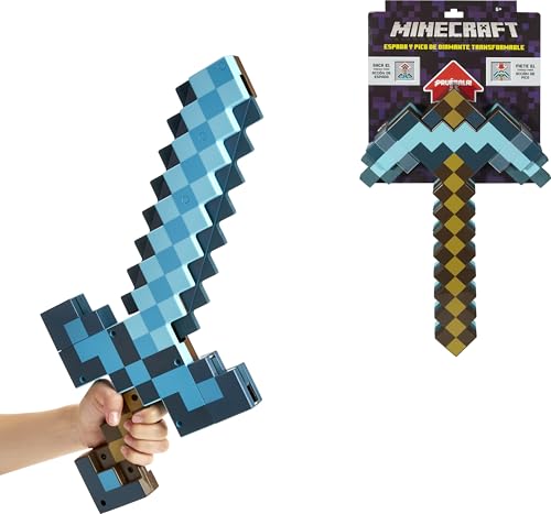 Mattel Minecraft Verwandlungsaction Diamantschwert/-spitzhacke Kindergröße 2-in-1-Spielzeug für Rollenspiel und Kostüme, JGK14 von Mattel