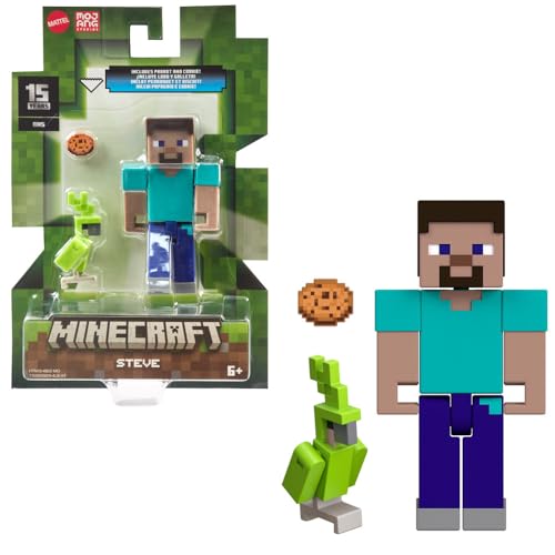 Mattel Minecraft Vanilla Actionfigur Steve mit Papagei, 8,3 cm, für Kinder ab 6 Jahren von Mattel