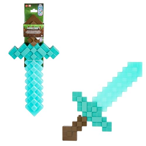 Mattel Minecraft Verzaubertes Diamantschwert-Spielzeug, Rollenspiel und Kostümzubehör mit Lichtern und Geräuschen, Aktivierung per Knopfdruck und Pixeldesign, JGC43, [Mehrfarbig] von Mattel