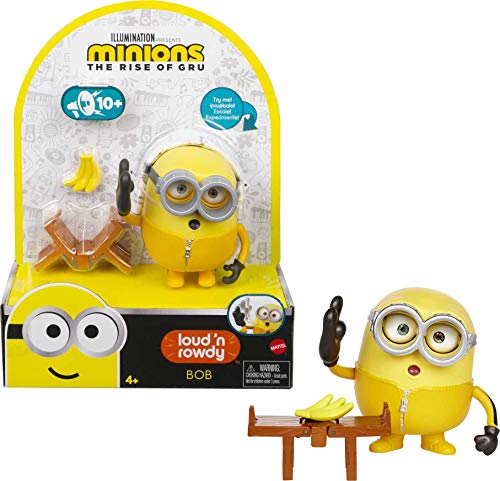 Mattel Minions GMF05 : Auf der Suche nach dem Mini-Boss" Loud N’ Rowdy Bob, sprechende Actionfigur mit Bank, Filmfigur-Spielzeug für Kinder ab 4 Jahren von Mattel